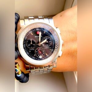 Michele Sport Collection Black Dial Stainless Steel 96 Diamonds  (MW01C01D9002)